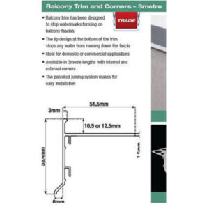 Alternative view of 3 Metre Balcony Trim 10mm Matt Silver
