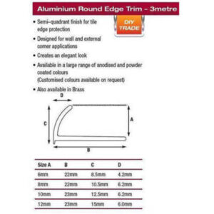 Alternative view of 1 Metre Round Edge Aluminium 10mm Bright Silver