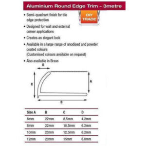 Alternative view of 1 Metre Round Edge Aluminium 12mm Bright Silver