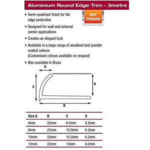 Alternative view of 3 Metre Round Edge Aluminium 12mm Matt Silver